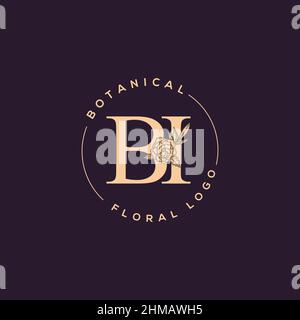 Initial BI letter luxury beauty flourishes ornament monogram logo Stock Vector