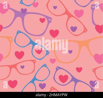 Sunglasses and Hearts Vector Background. Love. Romantic Sunglasses Glasses. Stock Vector