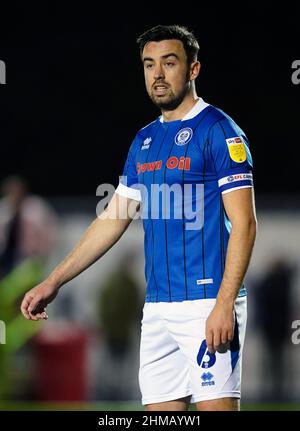 Rochdale's Eoghan O'Connell during the Sky Bet League Two match at The Fully Charged New Lawn, Nailsworth. Picture date: Tuesday February 8, 2022. Stock Photo