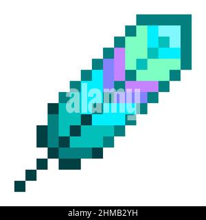 Bird feather vector pixel art icon, editable Stock Vector