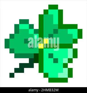 Shamrock icon vector pixel art. Small green trefoil plant, editable Stock Vector