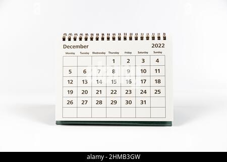 December 2022 calendar on white background isolated Stock Photo