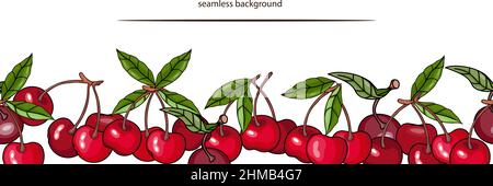 Seamless cherry border design vector illustration Isolated on a white. Stock Vector