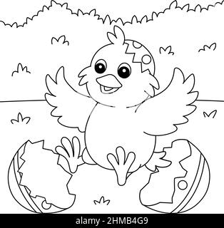 Chick Pop Out In Easter Egg Coloring Page Stock Vector