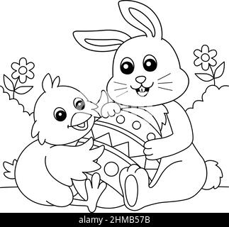 Rabbit Hugging Easter Egg Coloring Page for Kids Stock Vector Image ...