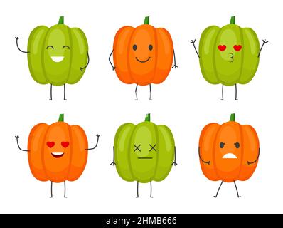 Set of cute Bulgarian peppers Stock Vector