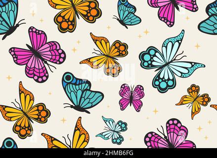 Pattern with tropical butterflies Stock Vector