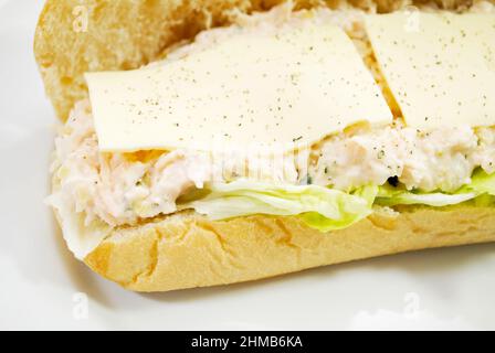 Chicken Salad Sub Sandwich with American Cheese and Ice Burg Lettuce Stock Photo