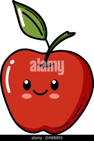 Apple character with funny face. Happy cute cartoon red and yellow apple vector illustration. Healthy vegetarian food isolated kids character Stock Vector