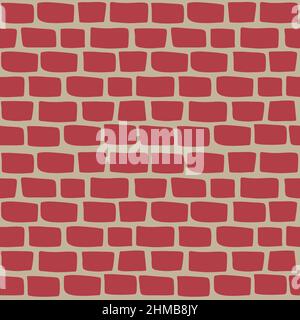 Hand drawn red wall brick seamless pattern. Doodle style vector. Stock Vector