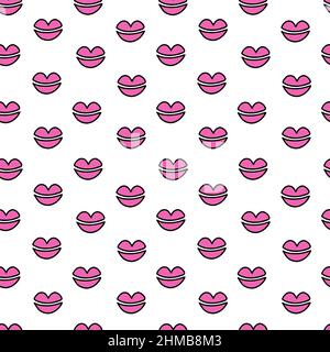 Hand drawn pink lips seamless pattern. Doodle style vector. Stock Vector