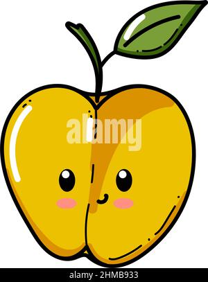 Apple character with funny face. Happy cute cartoon red and yellow apple vector illustration. Healthy vegetarian food isolated kids character Stock Vector
