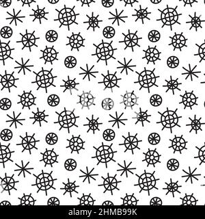 Black and white hand drawn geometric snowflake seamless pattern. Doodle style vector. Stock Vector