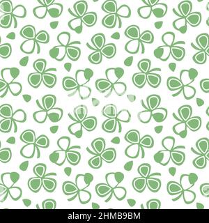 Hand drawn shamrock clover seamless pattern. Doodle style vector. Stock Vector