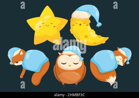 five night time set icons Stock Vector