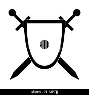 Shield with 2 swords black icon Stock Vector