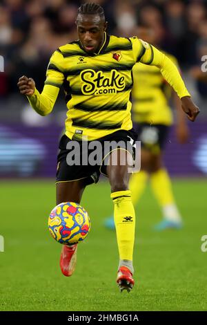 8th February 2022 ; London Stadium, London, England; Premier League football West Ham versus Watford; Hassan Kamara of Watford Stock Photo