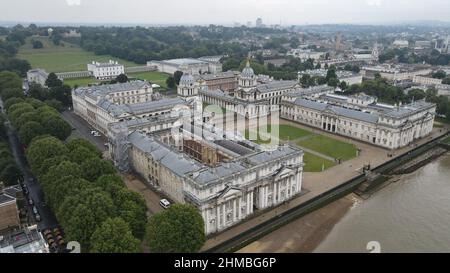 Greenwich Naval college London UK summer  Aerial drone view , Stock Photo