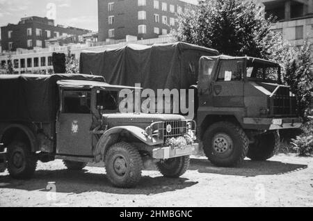 Army military truck Dodge M37 equipped with a telecommunications radio Stock Photo