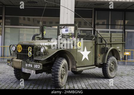 Army military truck Dodge M37 equipped with a telecommunications radio Stock Photo