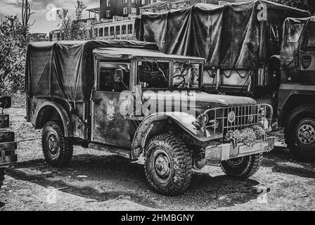 Army military truck Dodge M37 equipped with a telecommunications radio Stock Photo