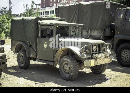 Army military truck Dodge M37 equipped with a telecommunications radio Stock Photo