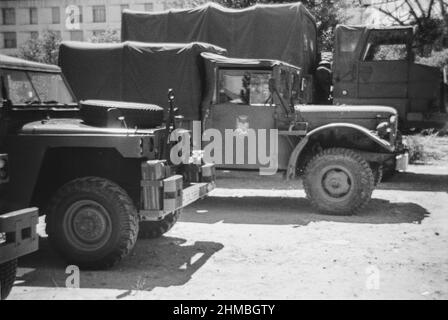 Army military truck Dodge M37 equipped with a telecommunications radio Stock Photo