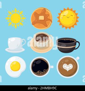 nine good morning set icons Stock Vector