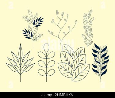 seven laurel branches and leafs icons Stock Vector