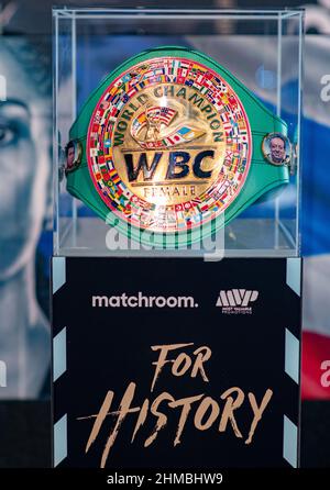 The Leadenhall Building, UK. 07th Feb, 2022. WBC belt during the press conference ahead of the Katie Taylor v Amanda Serrano fight at Madison Square Gardens in April 2022, at Landing Forty Two, The Leadenhall Building, England on the 7 February 2022. Photo by Alan Stanford. Credit: PRiME Media Images/Alamy Live News Stock Photo