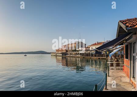 Ayvalik, Turkey - September 2021: Ayvalik town harbour area view by the Aegean sea. Ayvalık is a popular seaside in Turkey Stock Photo