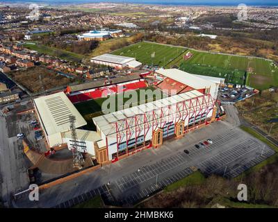 aerial view of Barnsley FC football ground Oakwell Stadium, South ...