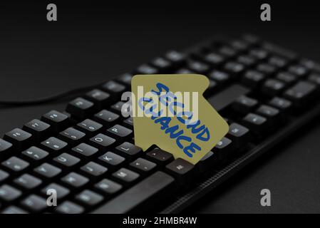 Sign displaying Second Chance. Word Written on Giving another shot Engaged again to business venture Typewriting Movie Review Article, Typing Fresh Stock Photo