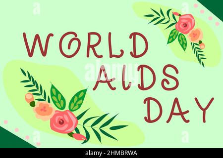 Hand writing sign World Aids Day. Business concept World Aids Day Text Frame Surrounded With Assorted Flowers Hearts And Leaves. Stock Photo