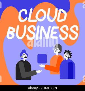Sign displaying Cloud Business. Business overview computing that relies on shared computing resources Colleagues Displaying Cube Representing Teamwork Stock Photo