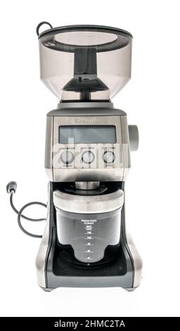 Winneconne, WI -8 February 2021: A package of Breville electric coffee grinder on an isolated background Stock Photo