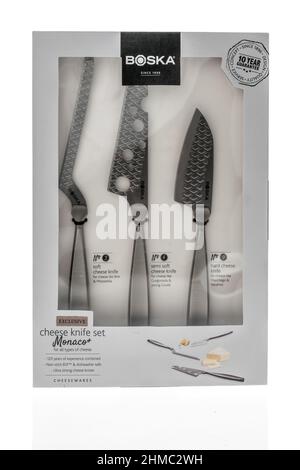 Winneconne, WI -8 February 2021: A package of Boska cheese knife set on an isolated background Stock Photo