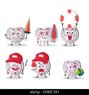 Happy Face white love candy cartoon character playing on a beach. Vector illustration Stock Vector