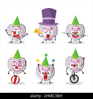 Cartoon character of white love candy with various circus shows. Vector illustration Stock Vector