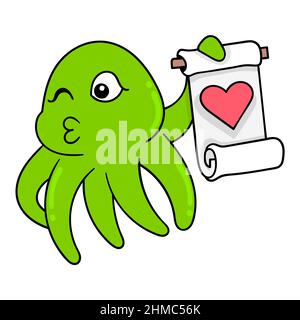 green jellyfish is celebrating love Stock Vector