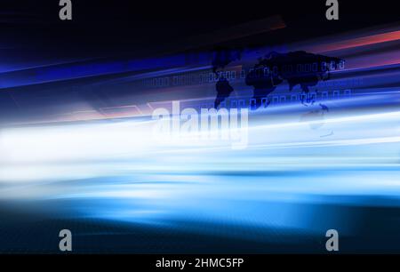 Graphical high-speed effect background with a world map Stock Photo
