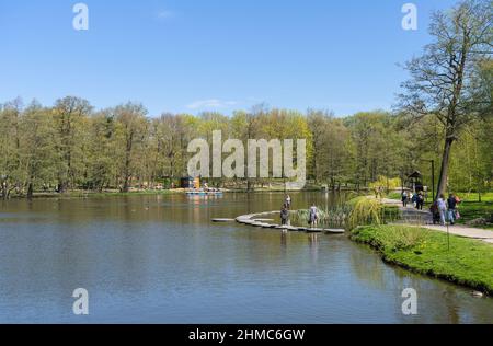 Zelenogradsk, Russia - may 11, 2021: view of landscaping of the city park on the sunny spring day Stock Photo