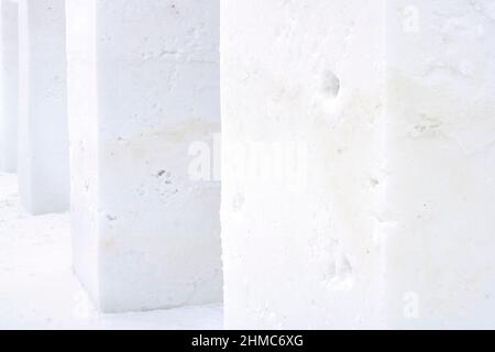 big snow cubes. material for building snow houses igloo in the arctic Stock Photo