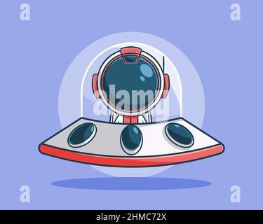 Cute astronaut driving ufo cartoon illustration Stock Vector