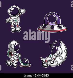 Set of cute astronaut cartoon character Stock Vector