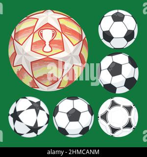 six football soccer set balloons Stock Vector