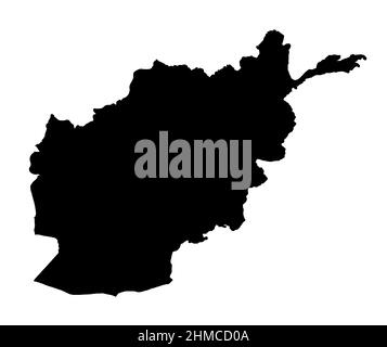Outline map of Afghanistan in black silhouette Stock Photo