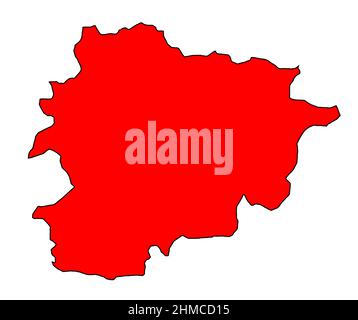 Outline silhouette map of Andora a European country in red and isolated on a white background Stock Photo