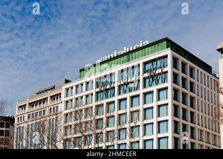Madrid, Spain - February 5 2022: Santa Lucia Insurance Company Headquarters in Plaza de Espana in Madrid. The building was designed by Ignacio Vicens Stock Photo