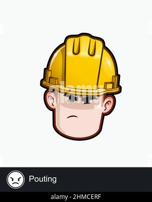 Icon of a construction worker face with Pouting emotional expression. All elements neatly on well described layers and groups. Stock Vector